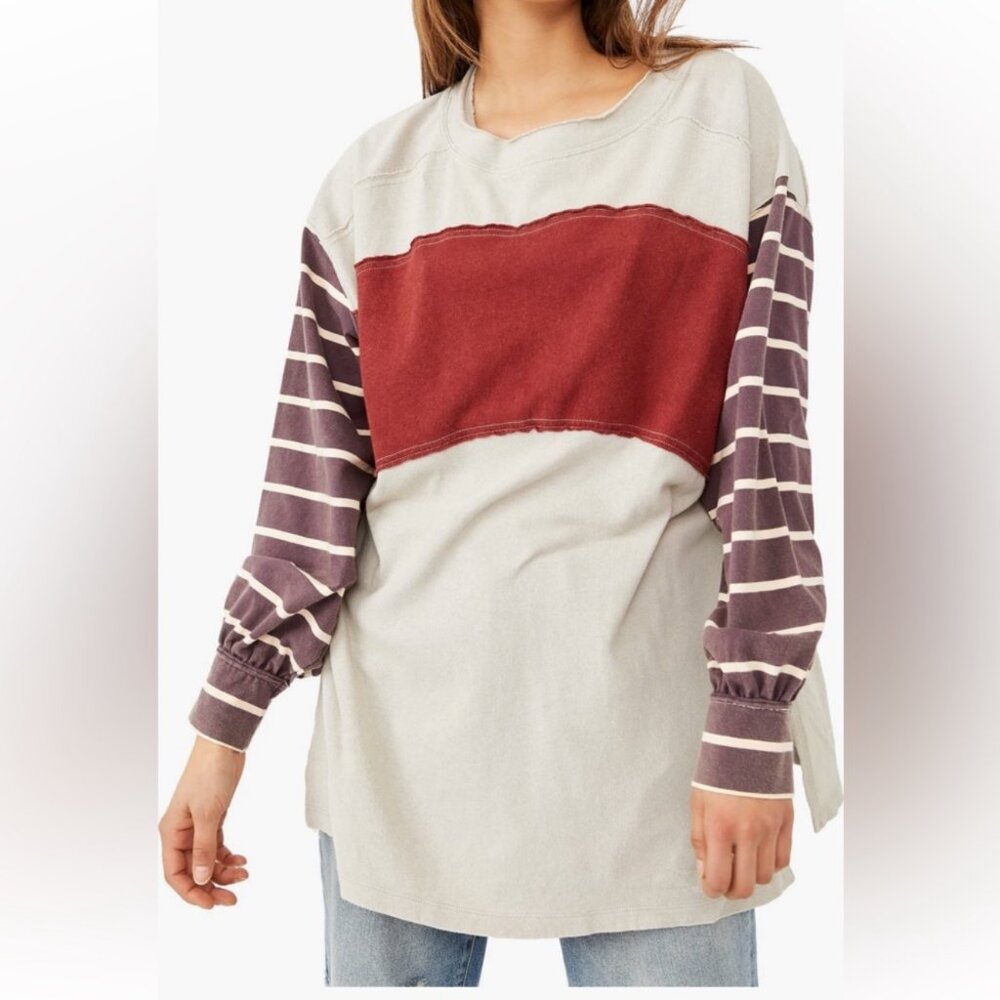 Free People Long Sleeve Striped Berry Top